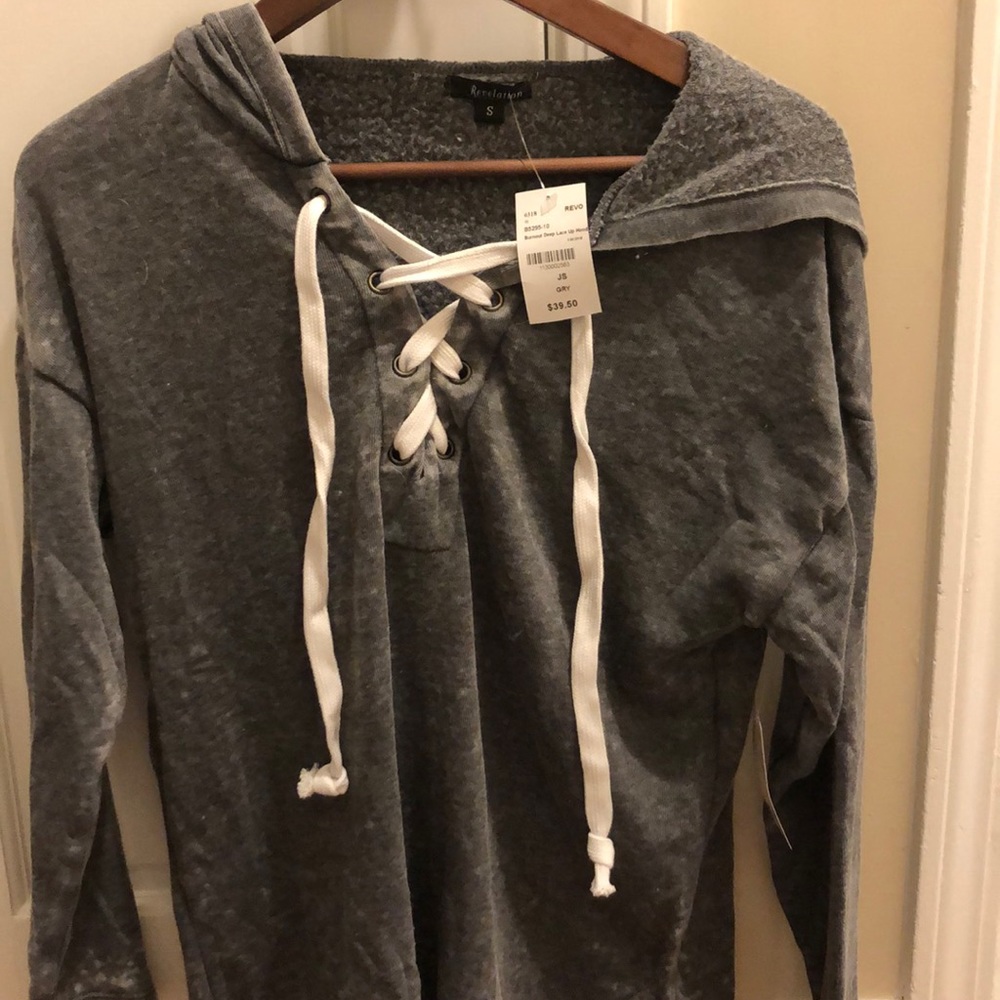 Super soft grey revelation lace up sweatshirt